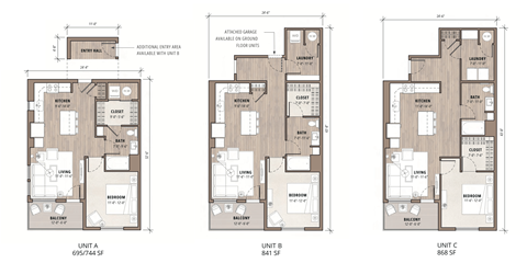 Floor plan for 1 bed, 1 bath, 868 sqft